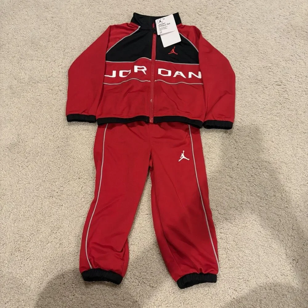 NWT Jordan Wind Breaker Piping Set Full Zip Long Sleeve/Jogger Red Toddler 2T